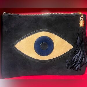 Evil eye suede clutch